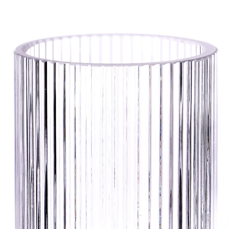 Popular 8oz 10oz transparent color on vertical line  glass candle holder for supplier