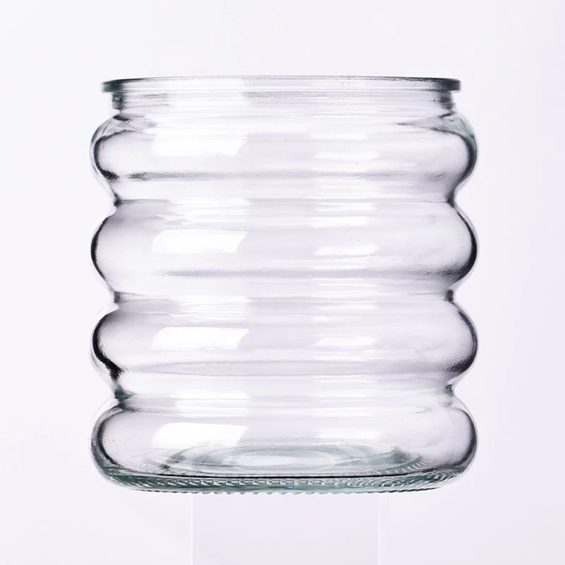Popular 8oz 10oz transparent color on vertical line  glass candle holder for supplier - COPY - lif9m7