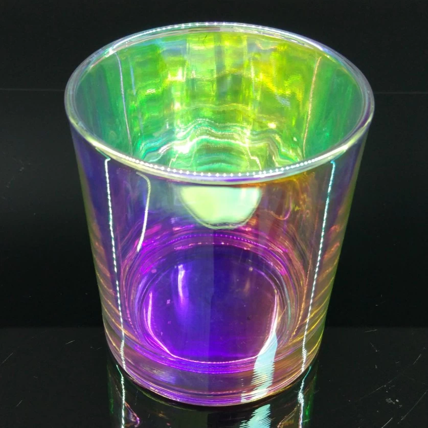 Wholesale 300ml Iridescent glass cylinder candle holder  for  home deco