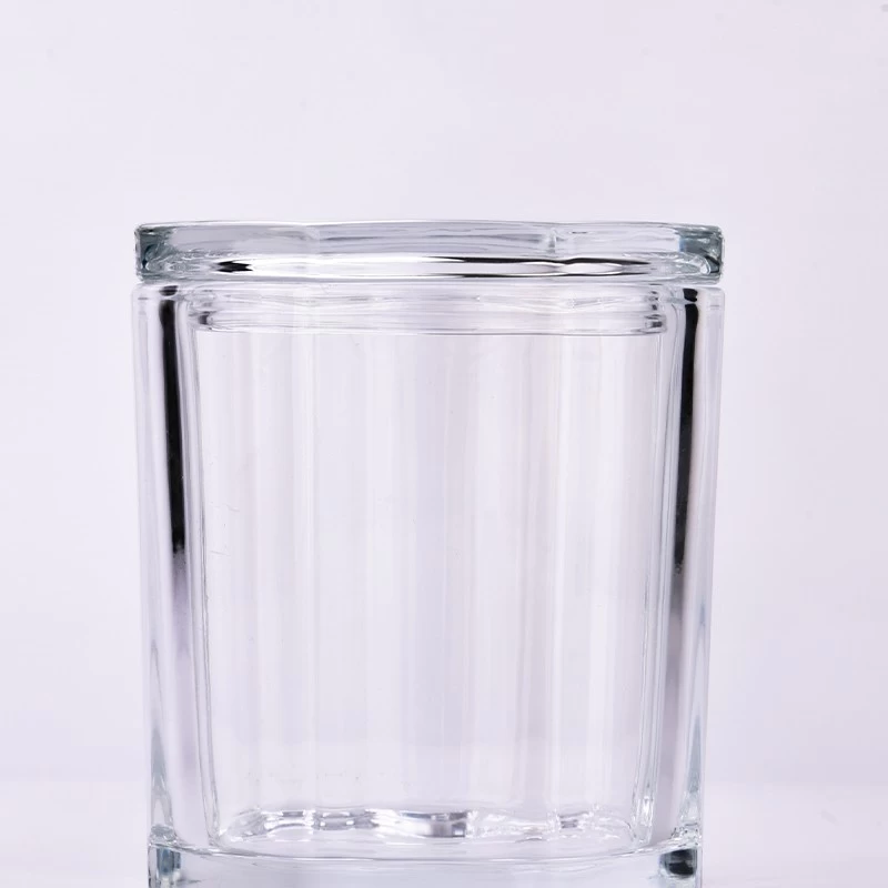 Octagonal glass candle jars with lids with different capacity 