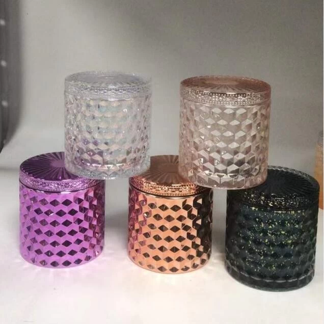 Çin farklı yüzeyler elmas dokuma desen ayna cam mum kavanozları üretici firma