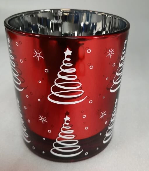 Supplier 6oz 8oz 10oz 12oz 14oz 16oz straight line jar with customized electroplating color and chistmas tree outside the  Glass Candle Jars for home deco
