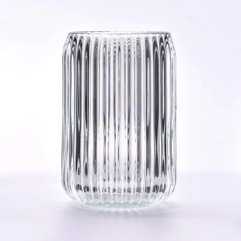 Wholesale 370ml vertical stripe glass candle vessel 