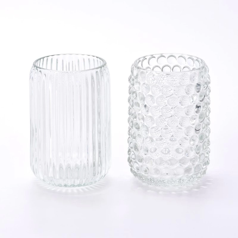 Wholesale 370ml vertical stripe glass candle vessel 