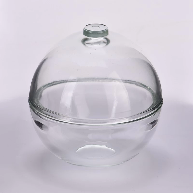 Holiday season glass candle jars round ball glass candle holders with lids 