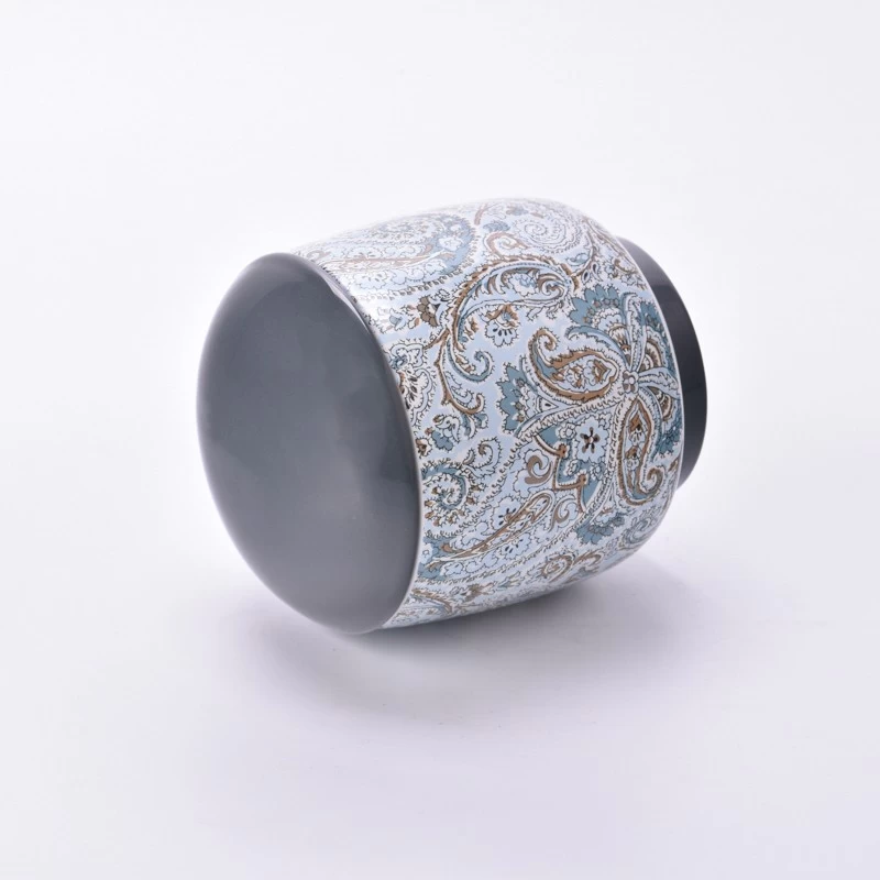 Custom Unique Blue Luxury Ceramic Candle Vessel Jars with Lid