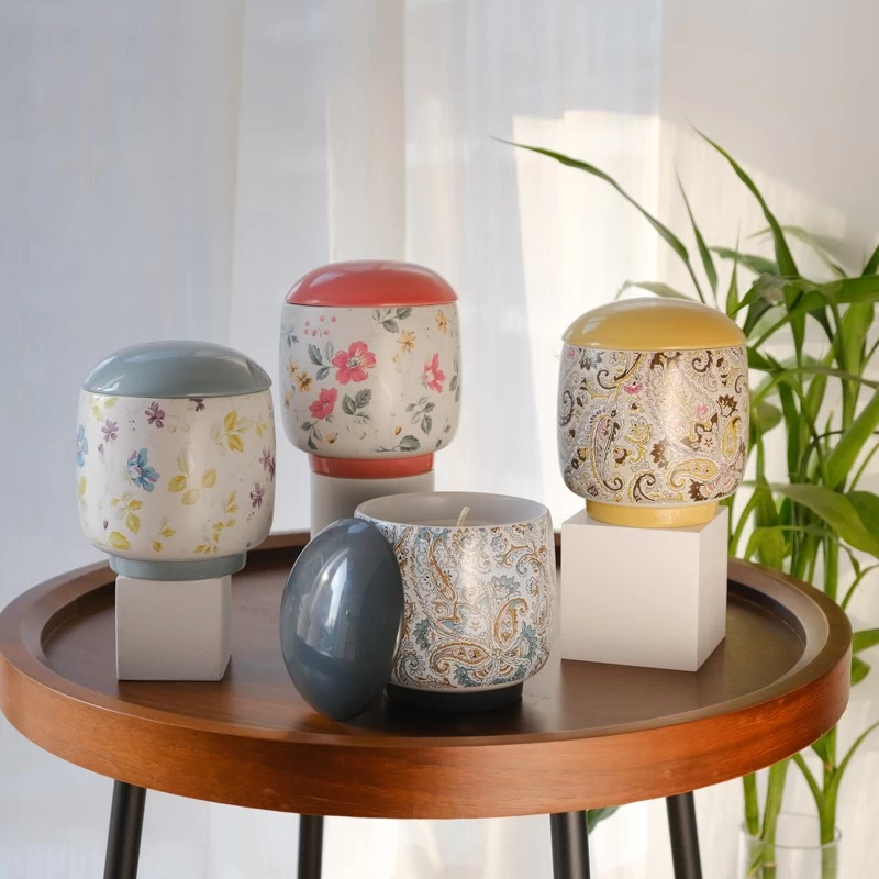 Wholesale Unique Luxury Ceramic Candle Vessel Jars with Ceramic Lid