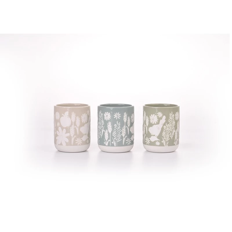 Unique embossed Ceramic Candle Jars Home Decoration