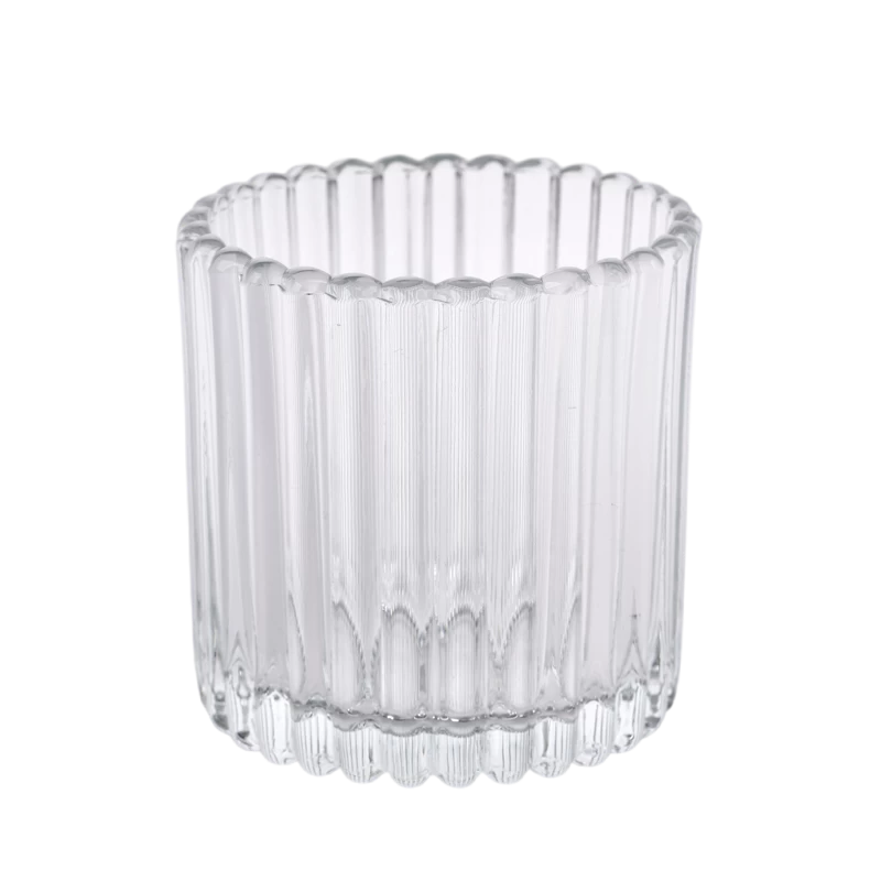 Ribbed Glass Candle Vessels Transparent Glass Candle Container 