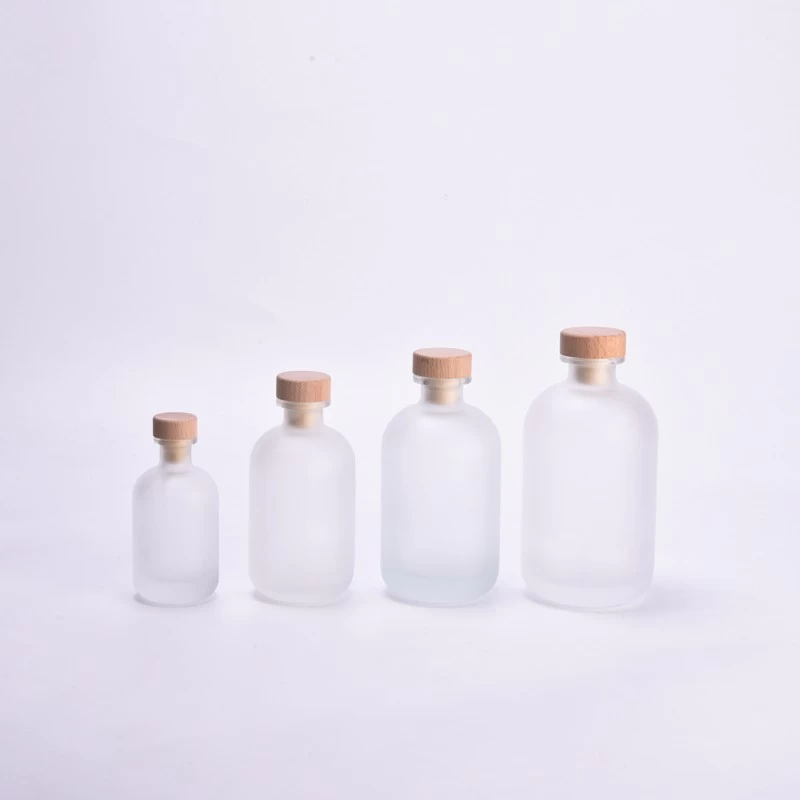9oz glass frosted diffuser reed bottle with wooden cork