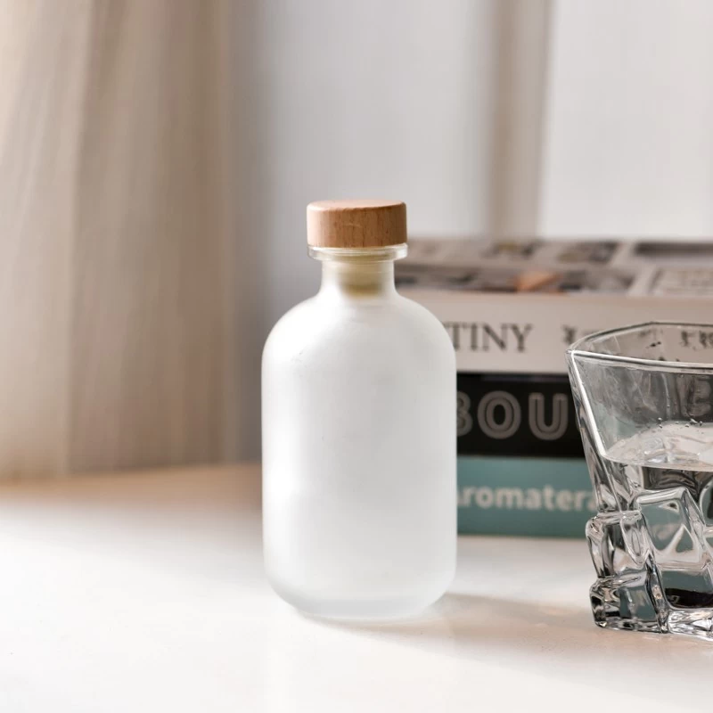 9oz glass frosted diffuser reed bottle with wooden cork