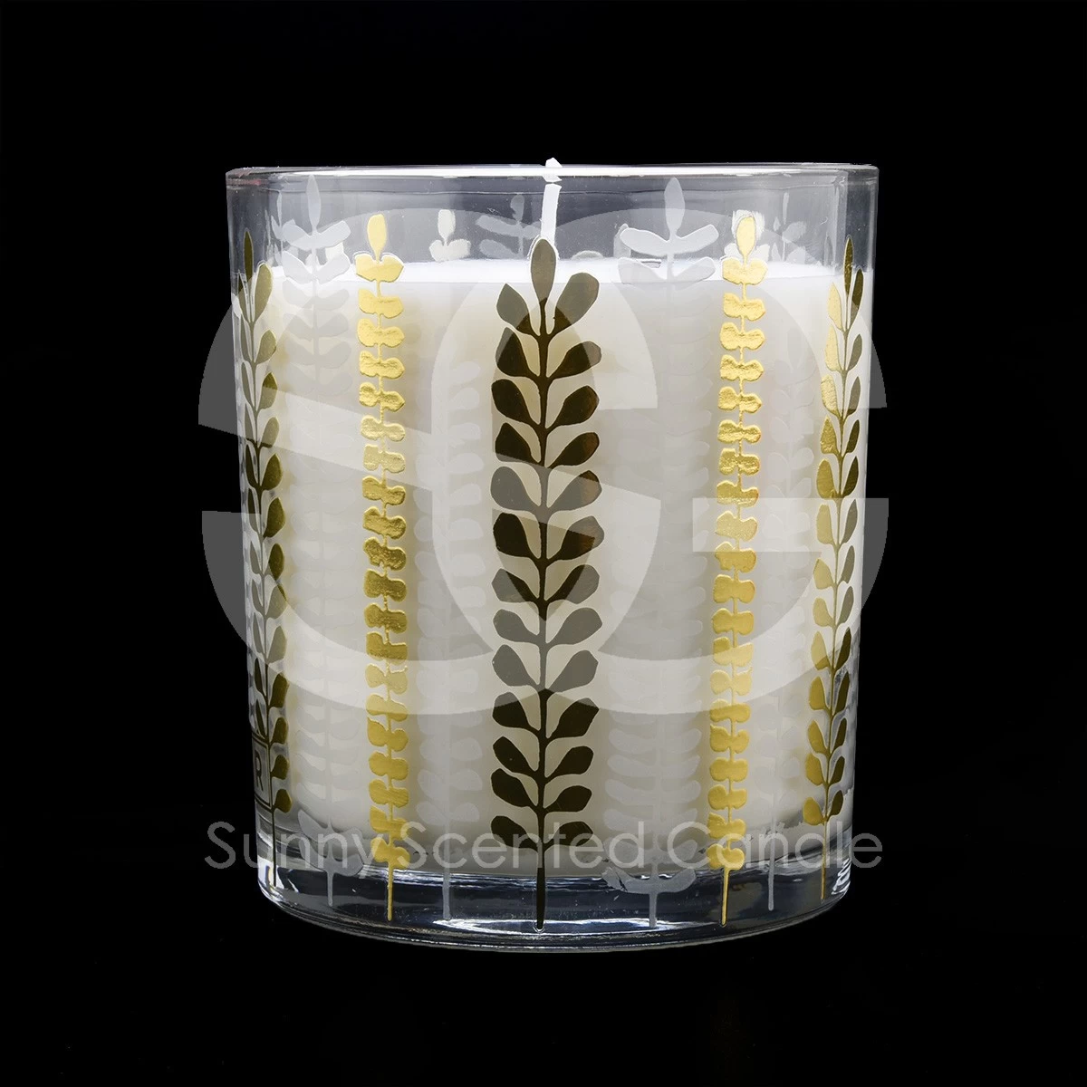 Luxury Gold Pattern Glass Candle Holder Customized Gold Decal Glass Candle Vessels For Home Decoration