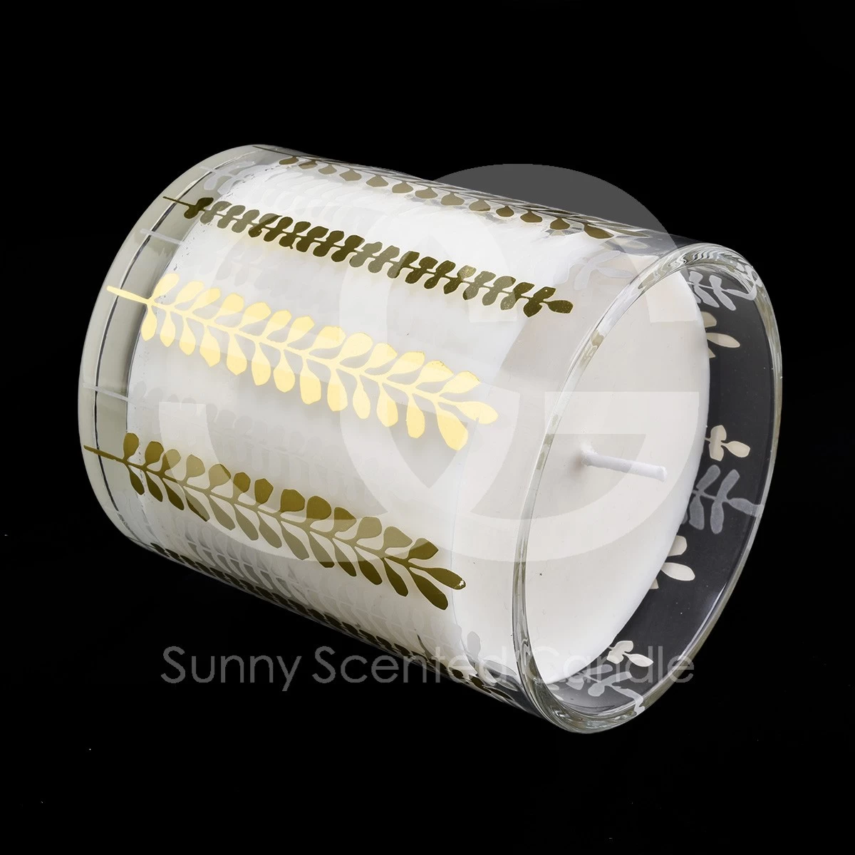 Luxury Gold Pattern Glass Candle Holder Customized Gold Decal Glass Candle Vessels For Home Decoration