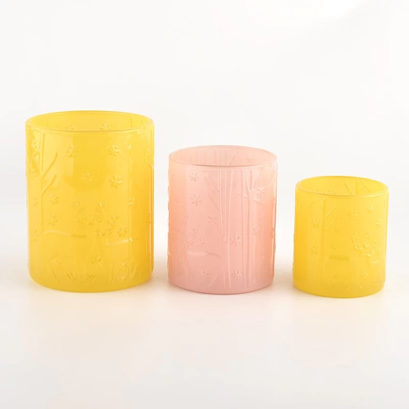 Unique pattern pink glass candle jar wholesale
