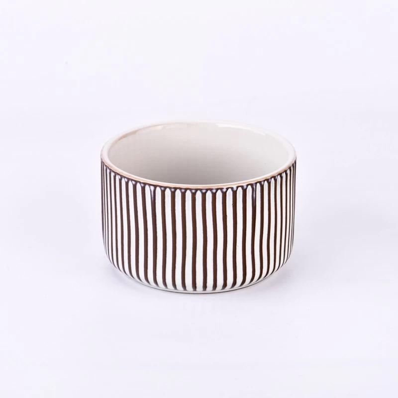 Deboss pattern ceramic candle bowl for home wax 