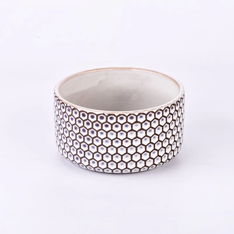 Deboss pattern ceramic candle bowl for home wax 