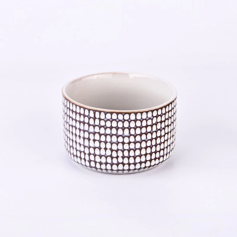 Deboss pattern ceramic candle bowl for home wax 
