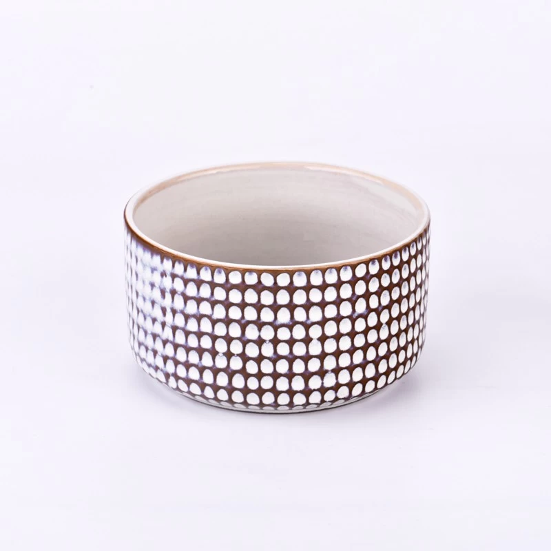 Deboss pattern ceramic candle bowl for home wax 