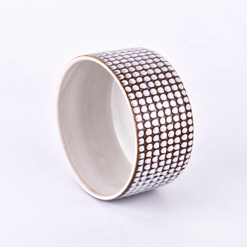 Deboss pattern ceramic candle bowl for home wax 