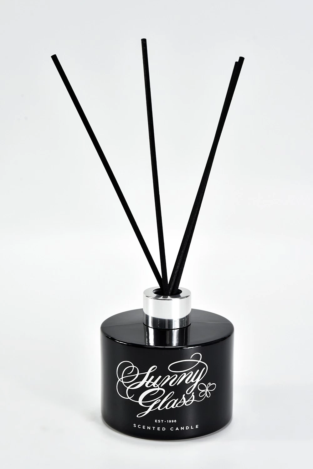 Custom Gift Set Black Glass Candle Holders with Black Glass Diffuser Bottle