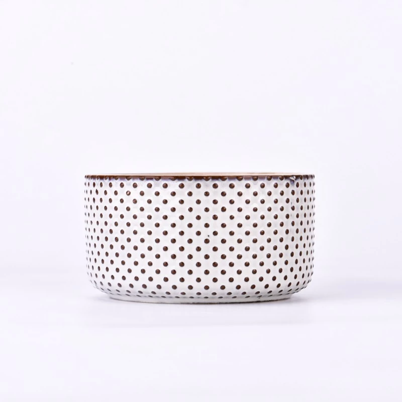 classical 16oz ceramic vessel for 3 wicks with dot pattern