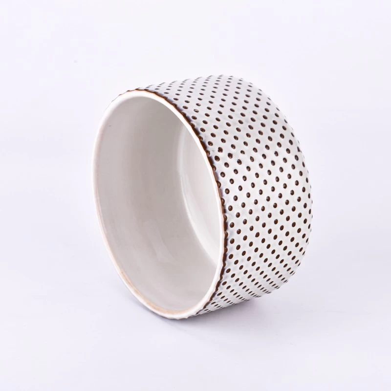 classical 16oz ceramic vessel for 3 wicks with dot pattern