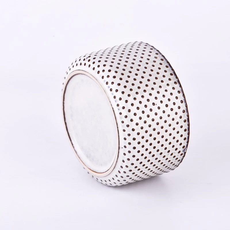 classical 16oz ceramic vessel for 3 wicks with dot pattern