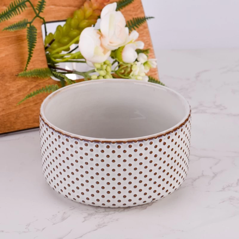 classical 16oz ceramic vessel for 3 wicks with dot pattern