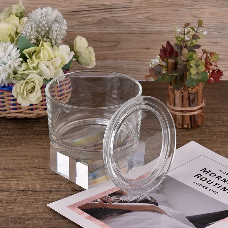 hot sales 3 wicks glass candle jar with glass lid