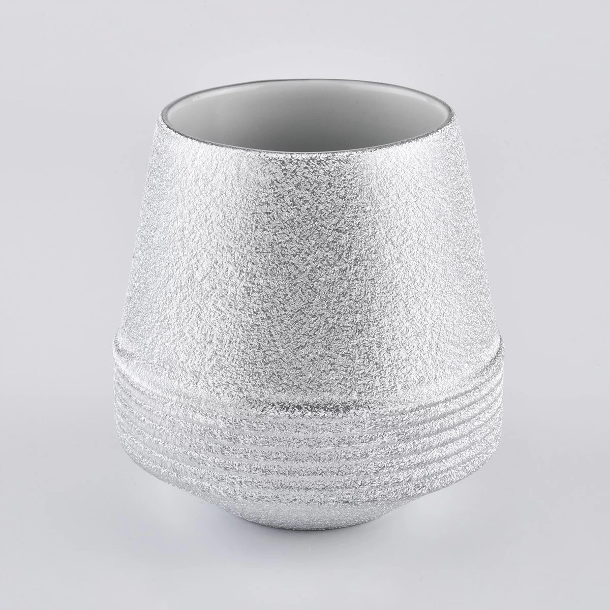 Silver Ceramic Candle Vessels For Christmas Decoration