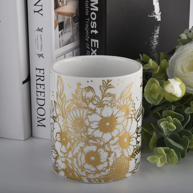 Gold Printing Ceramic Candle Vessels metallic gold ceramic candle jars 