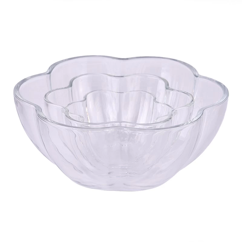 hot sales 4 wicks large flower shape glass candle bowl