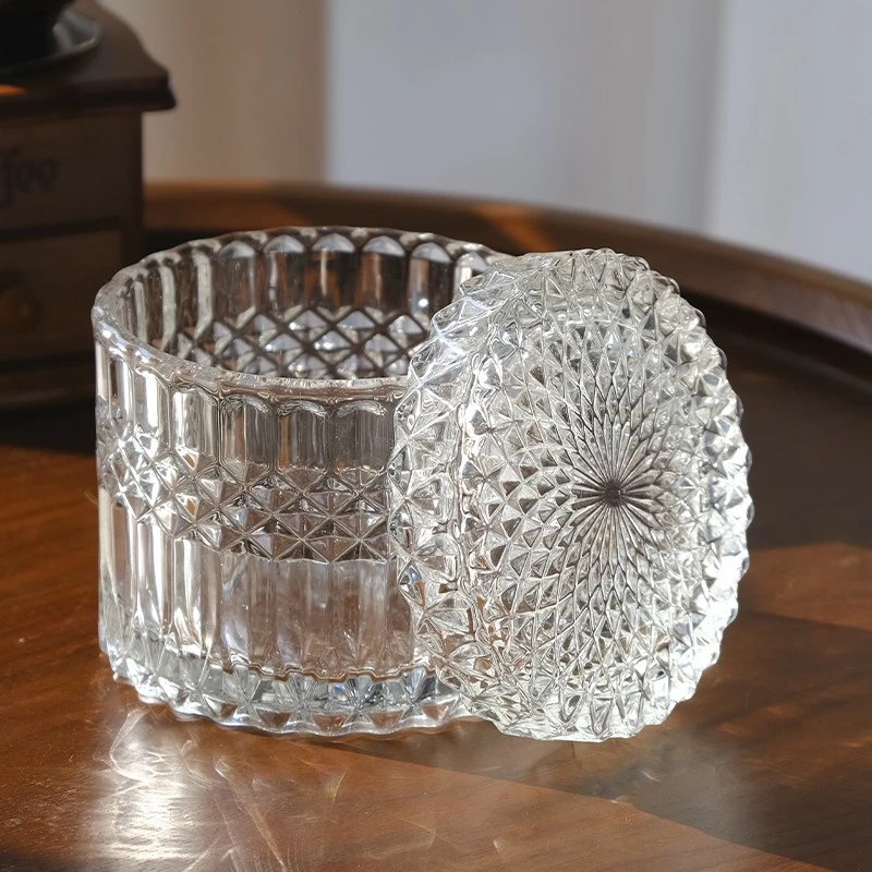 Wholesale 12oz diamond crystal glass candle jar with lid for home decor