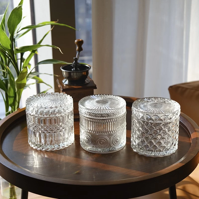 Wholesale 12oz diamond crystal glass candle jar with lid for home decor