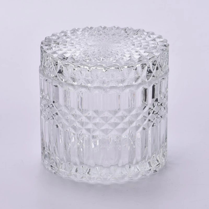 Wholesale 12oz diamond crystal glass candle jar with lid for home decor