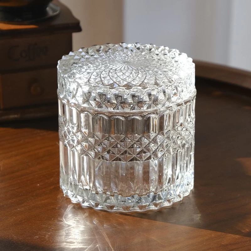 Wholesale 12oz diamond crystal glass candle jar with lid for home decor
