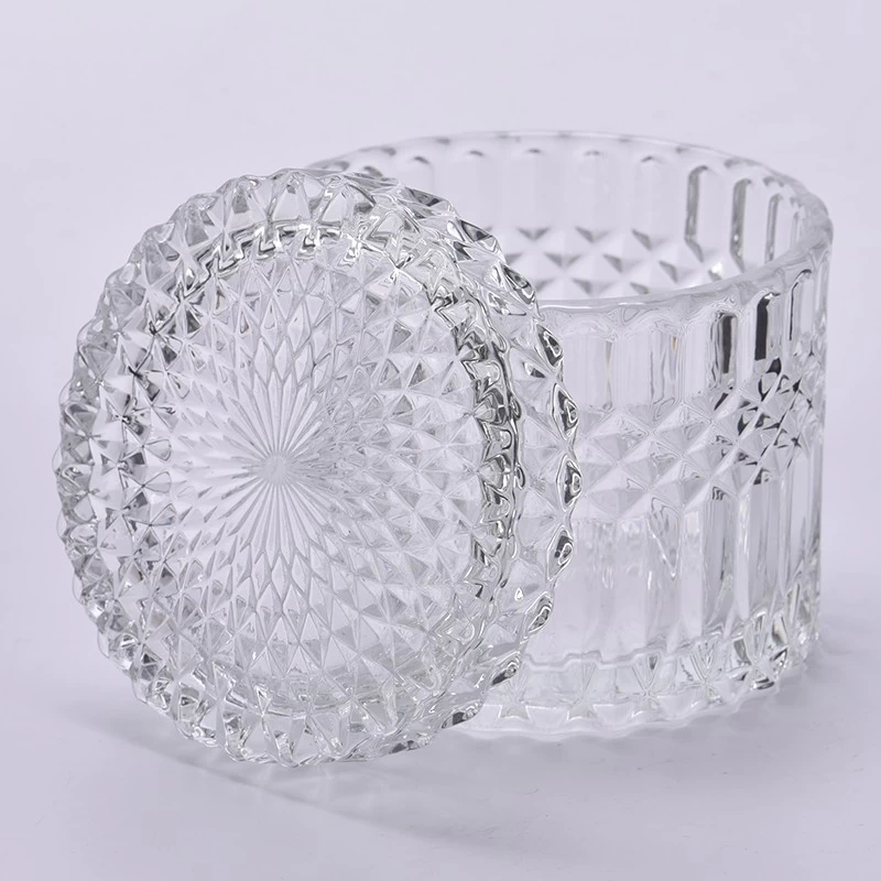 Wholesale 12oz diamond crystal glass candle jar with lid for home decor