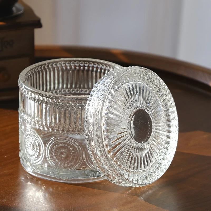 Wholesale crystal glass candle jars with lids for wedding decorations