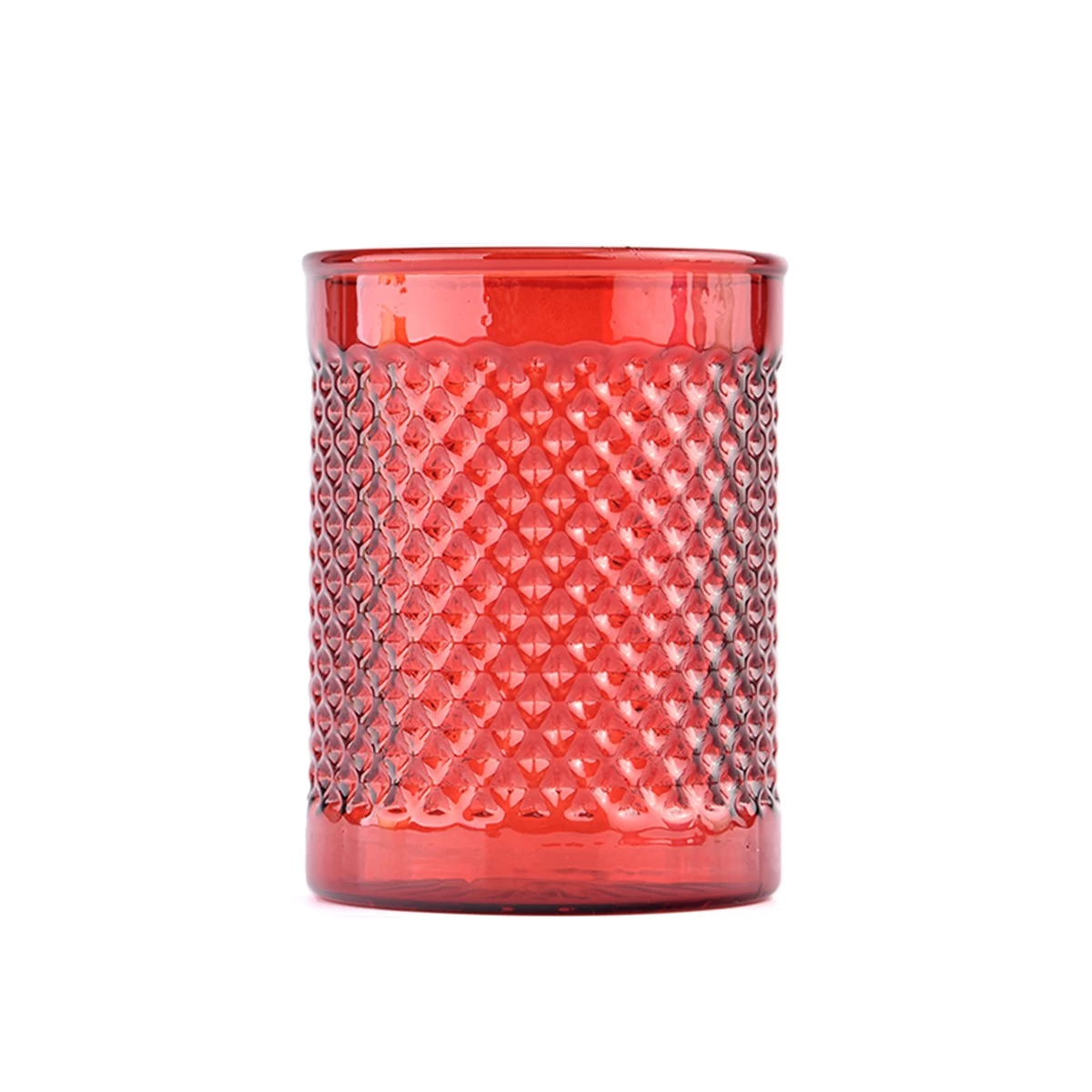 Red Glass Candle Jars For Holiday Decoration Empty Glass Candle Vessels