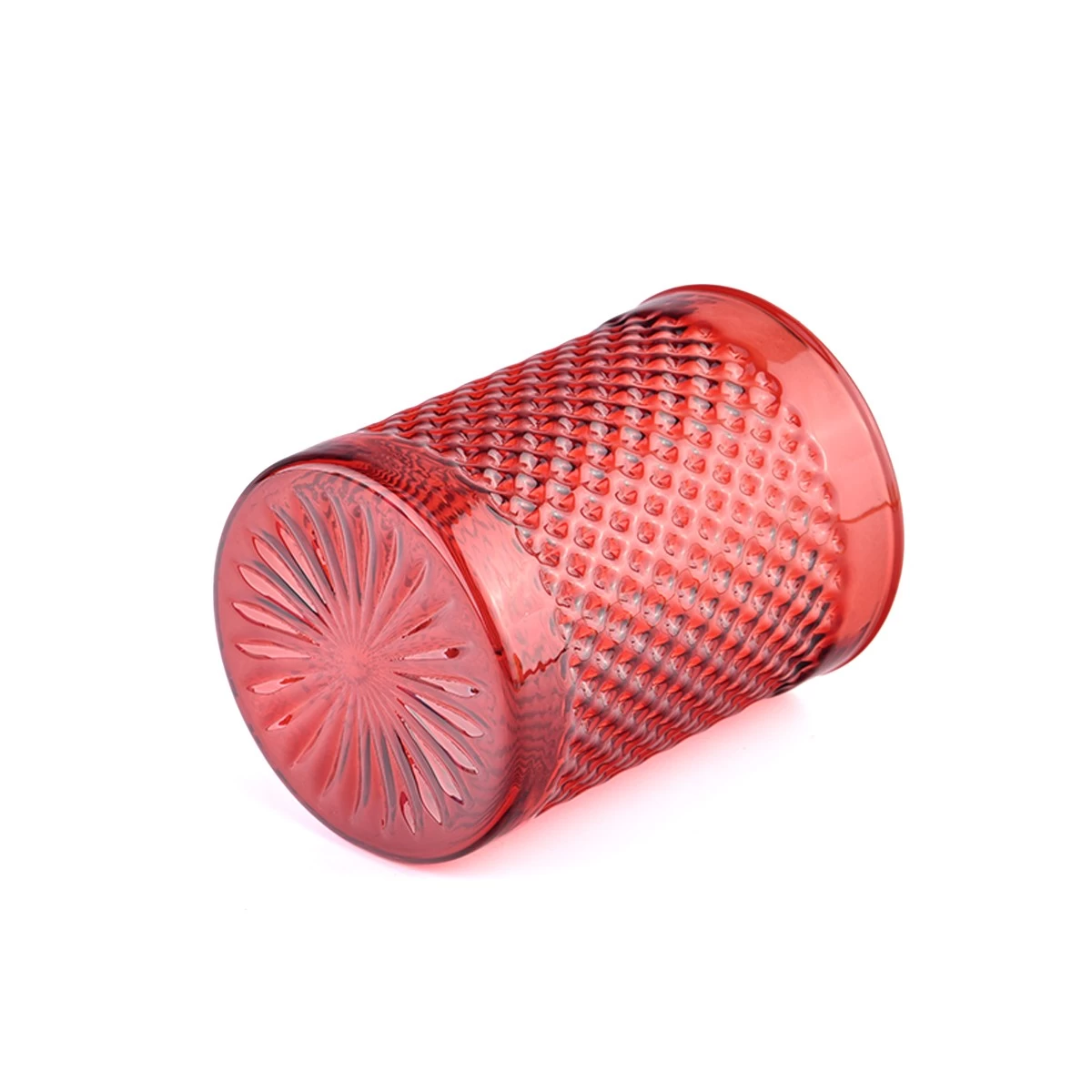 Red Glass Candle Jars For Holiday Decoration Empty Glass Candle Vessels