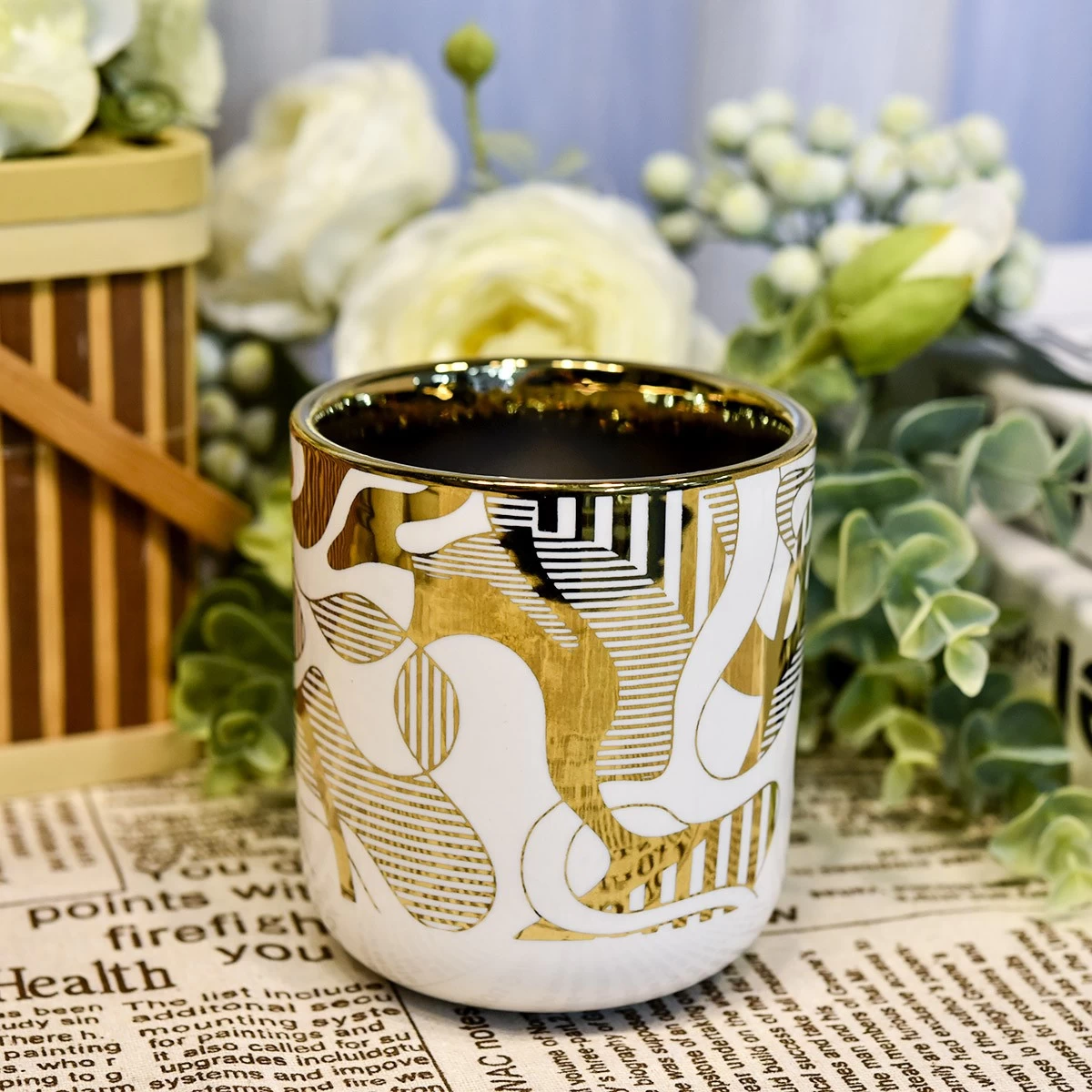 decor baile 10oz próca coinneal ceirmeach ór saothair ealaíne
