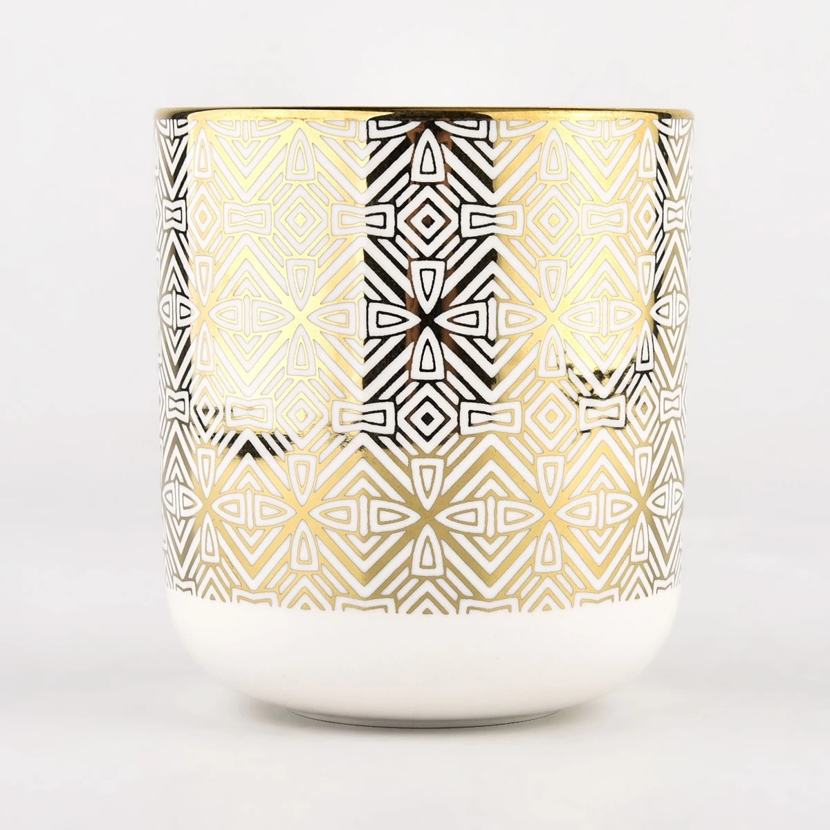 10oz white ceramice with full around gold artwork candle jar