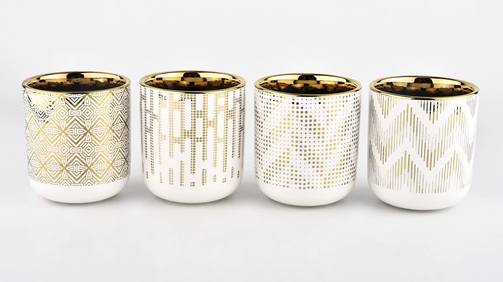 10oz white ceramice with full around gold artwork candle jar