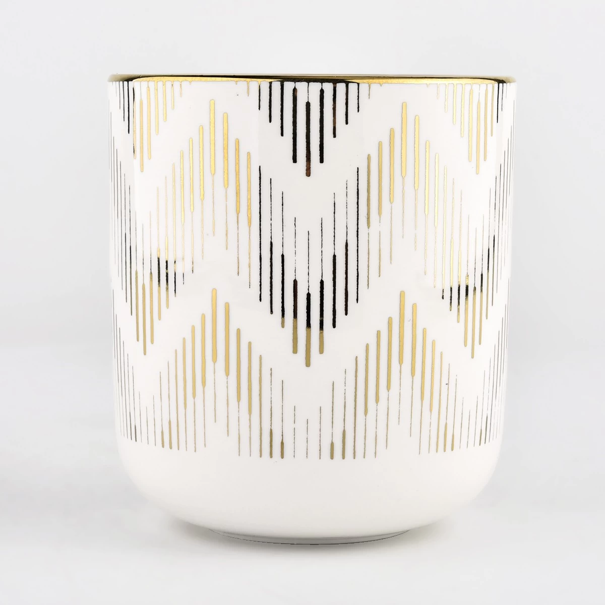 10oz white ceramic candle jar with gold artwork electroplating