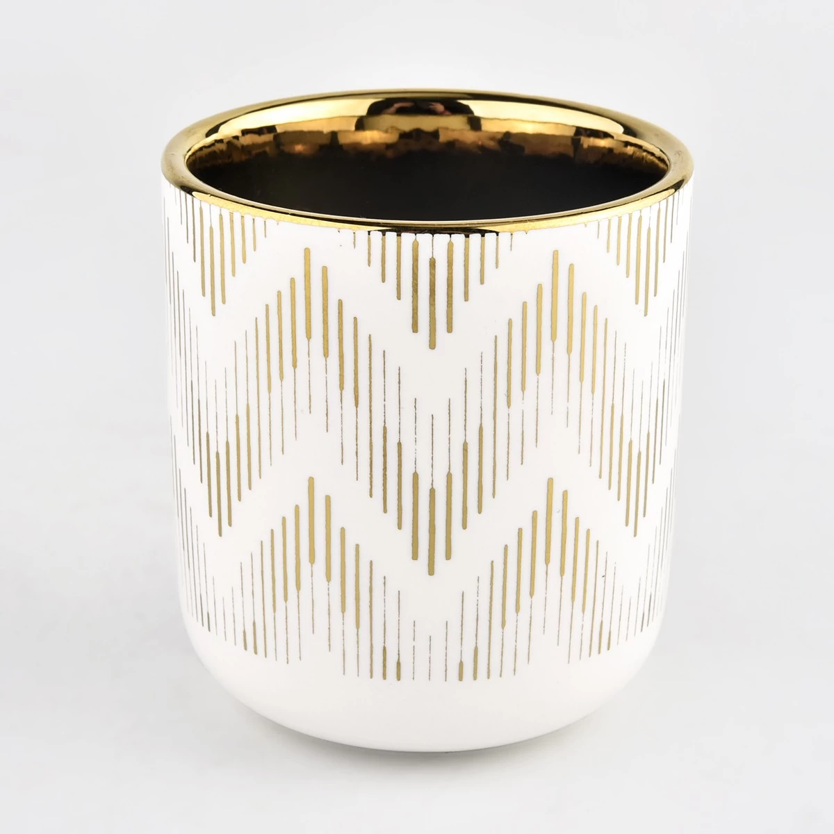 10oz white ceramic candle jar with gold artwork electroplating