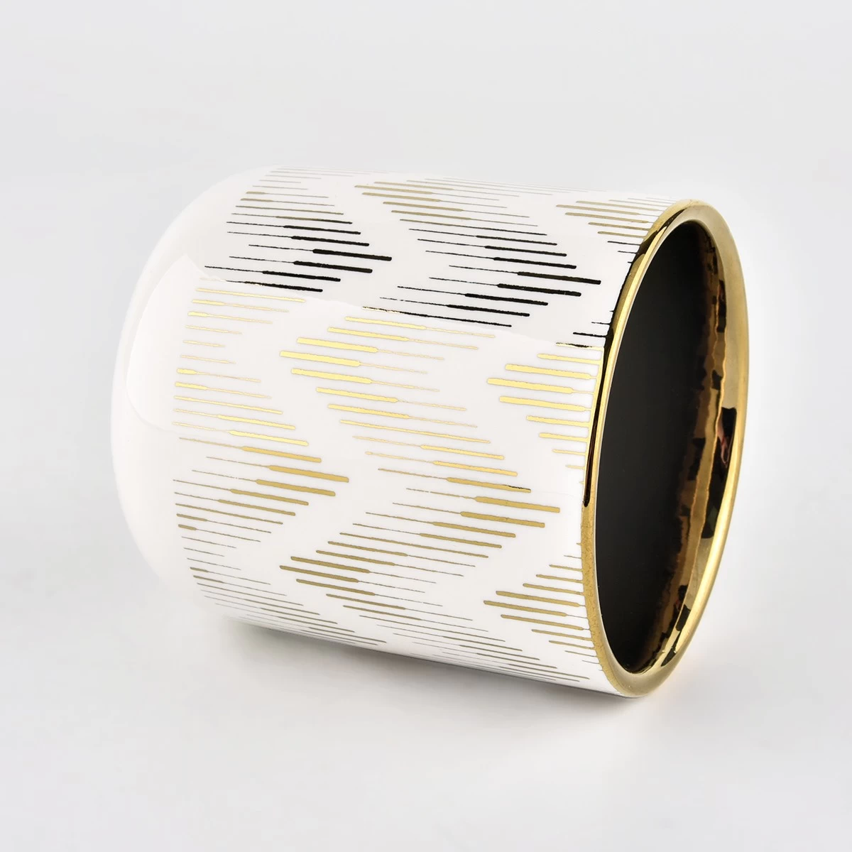 10oz white ceramic candle jar with gold artwork electroplating