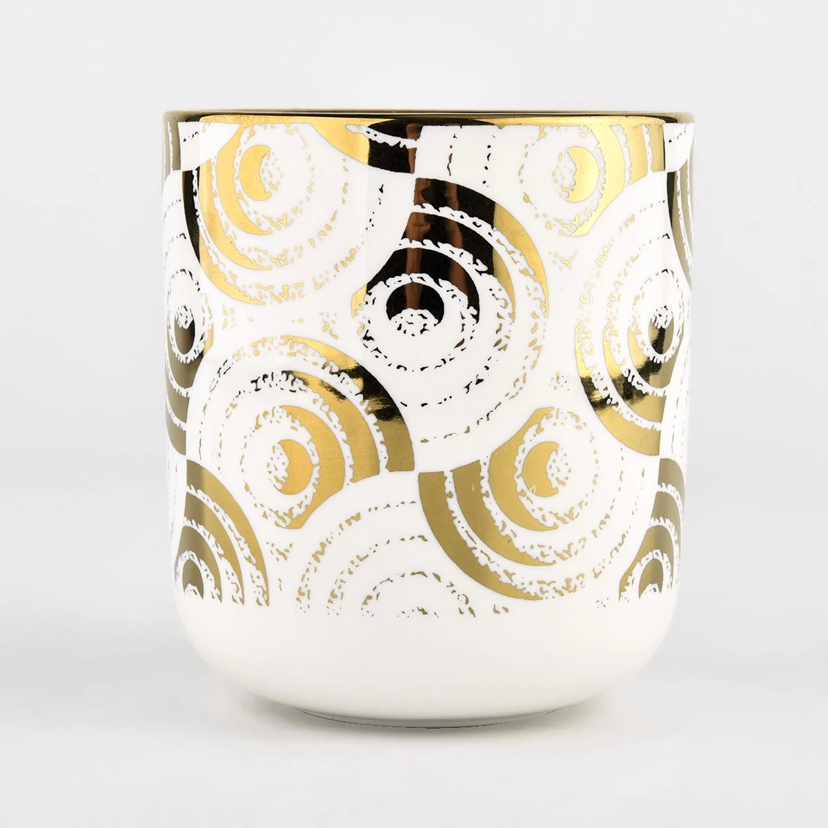 home decor glossy ceramic candle jar with gold electroplating