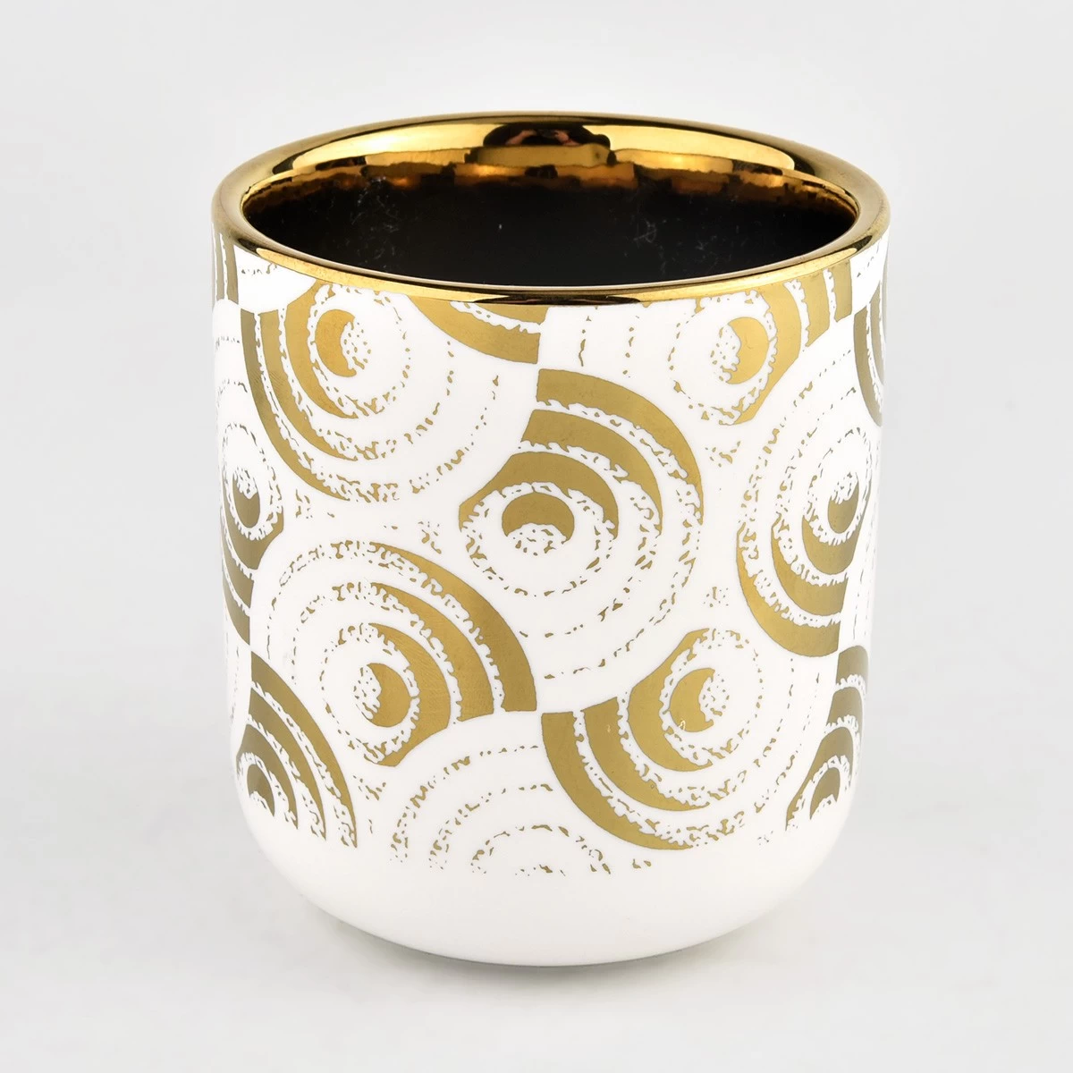 home decor glossy ceramic candle jar with gold electroplating