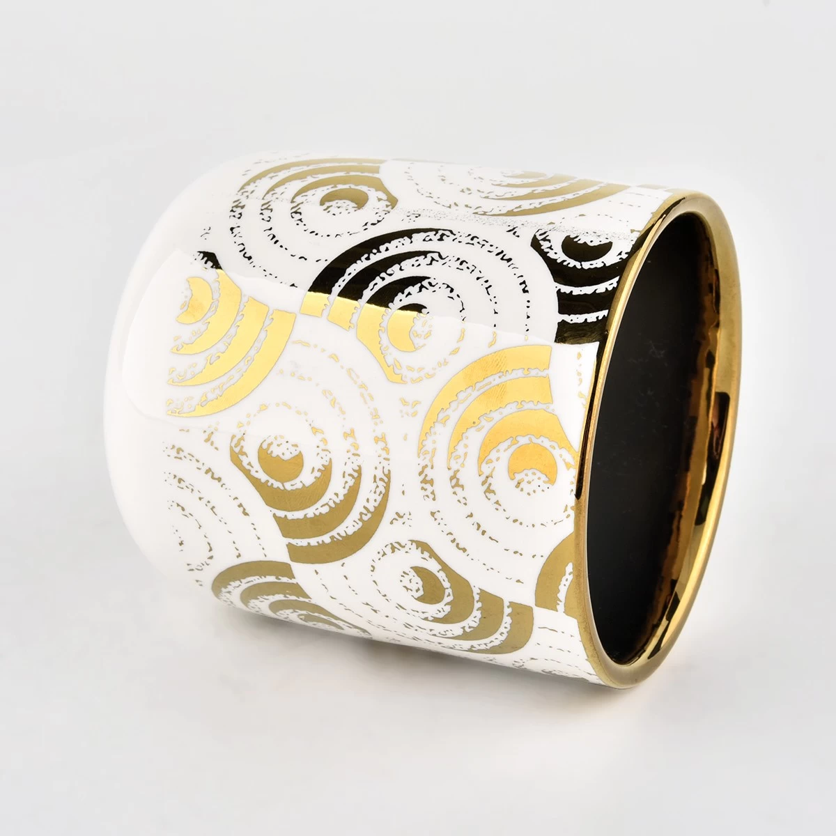 home decor glossy ceramic candle jar with gold electroplating