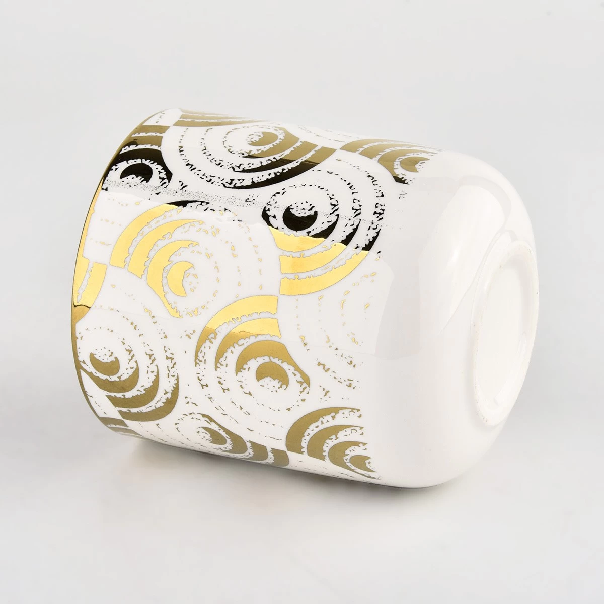 home decor glossy ceramic candle jar with gold electroplating
